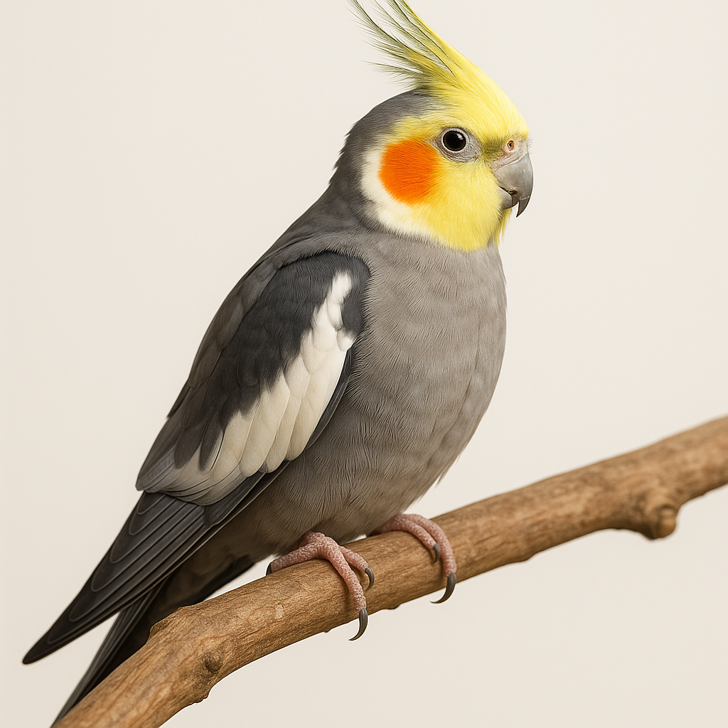 عروس هلندی خاکستری - نژاد Normal Grey Cockatiel با گونه نارنجی و تاج زرد
