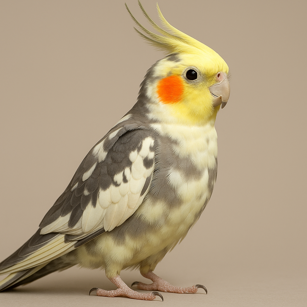 عروس هلندی ابلق - Pied Cockatiel با پرهای سفید، خاکستری و زرد